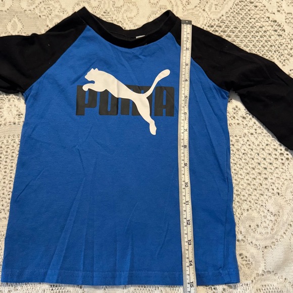 Kids Puma Long Sleeve Raglan T Shirt Blue Black Logo Graphic Size 3T - Picture 6 of 6